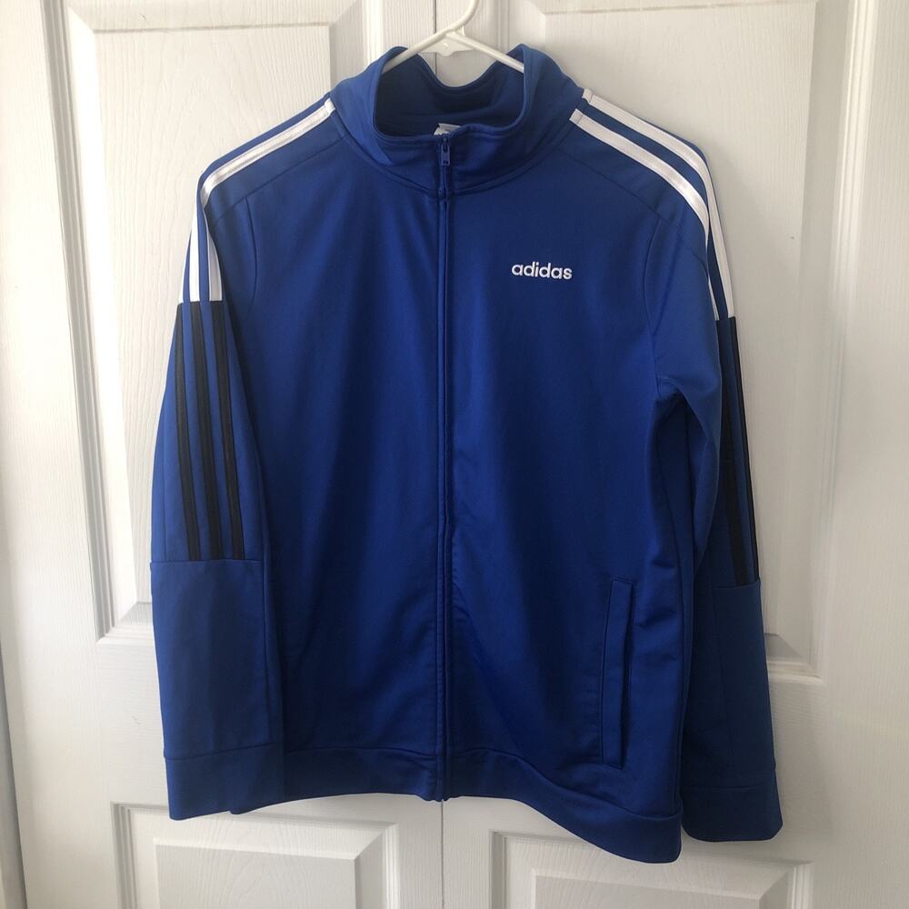 adidas Track jacket 3 Stripes Blue Boy or girls L 14/16 Woman's medium unisex
